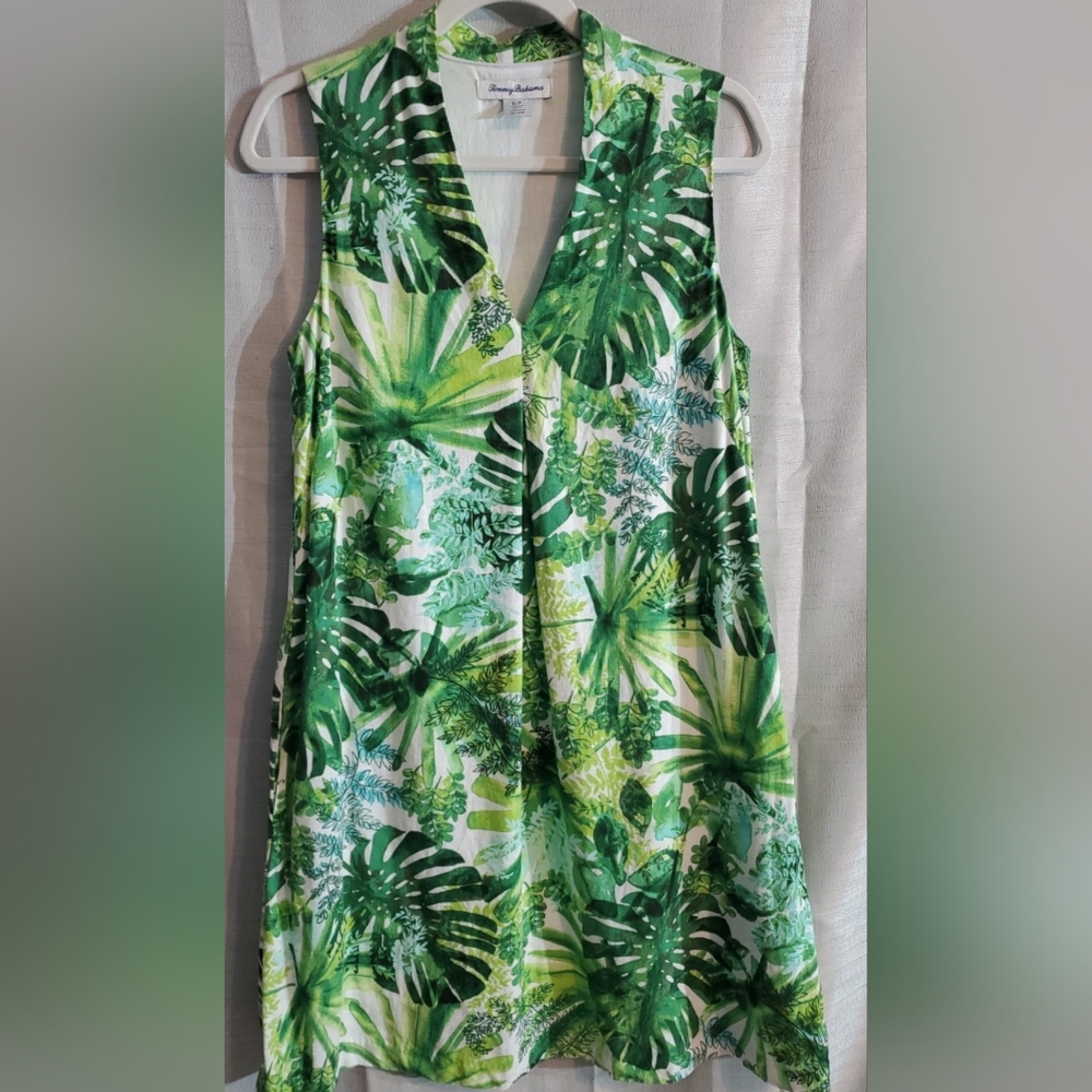 Womens S Tommy Bahama Linen Blend Tropical Pullover V-neck Dress Spring Wedding